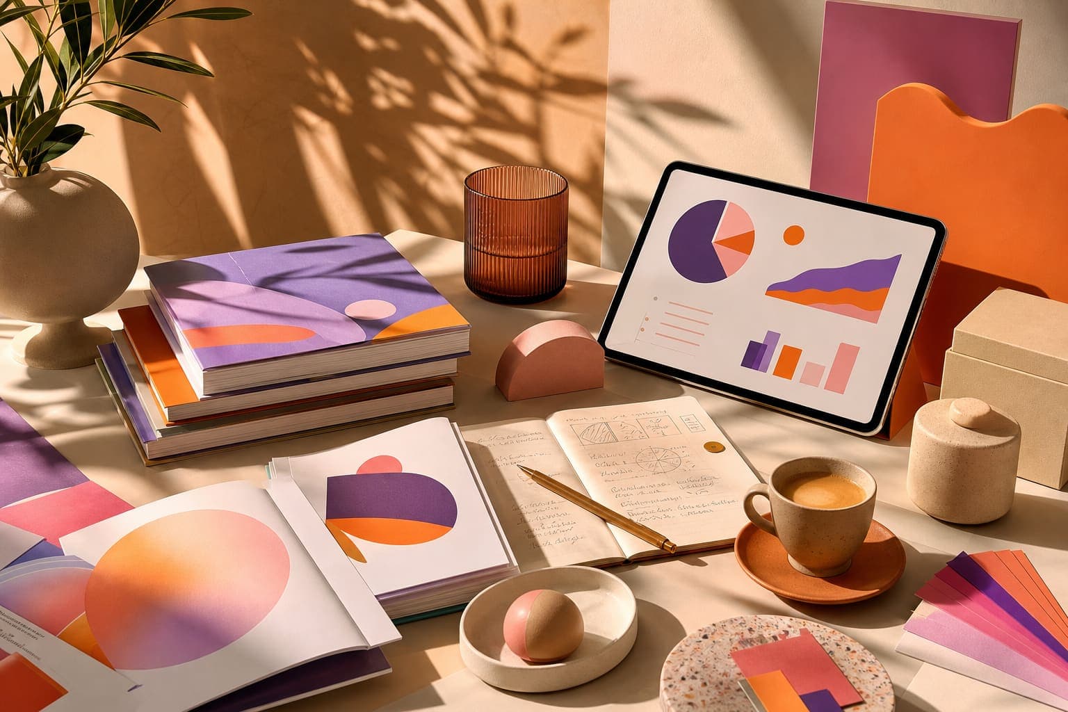 Planning notes and creative materials on a bright desk